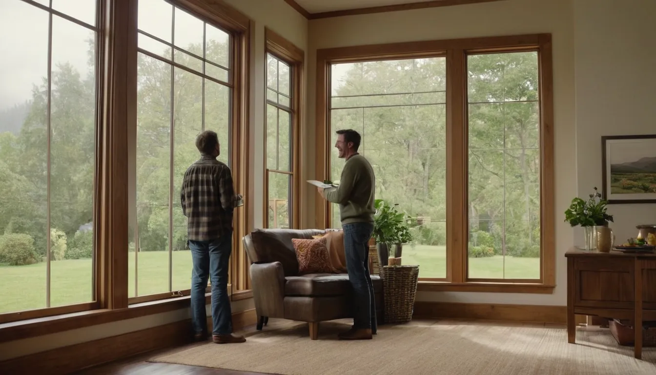 A homeowner and a window provider reviewing new window options in a bright living room in Seattle